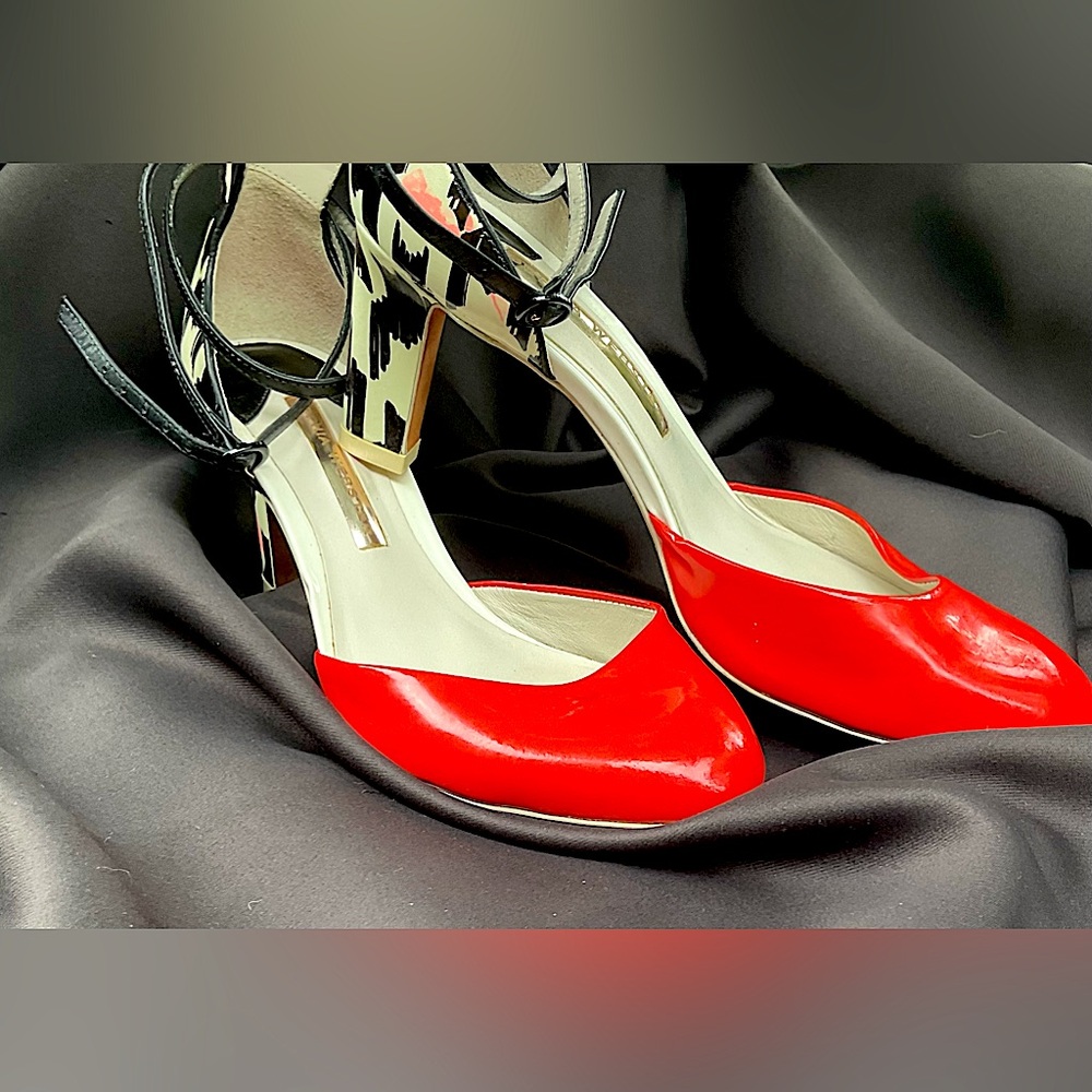 Sophia Webster Houndstooth Heel- red, black & white. Size 38. EUC